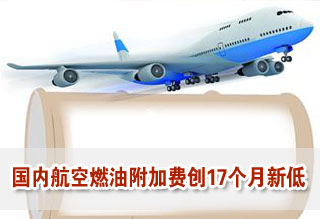 國內航空燃油附加費降至百元 創17個月以來新低