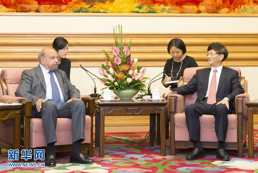 9月5日，中共中央政治局委員、中央政法委書記孟建柱在北京中南海會見國際法院院長亞伯拉罕。 新華社記者 黃敬文 攝 