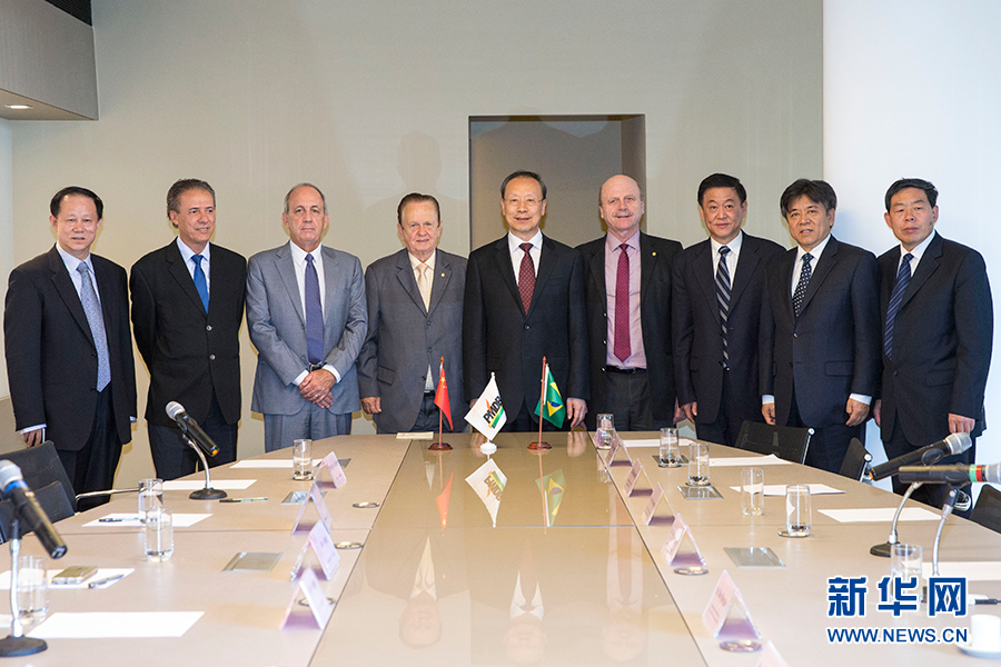 7月11日，在巴西首都巴西利亞，中共中央書記處書記、全國政協(xié)副主席杜青林（中）會見巴西民主運(yùn)動(dòng)黨總書記毛羅&middot;洛佩斯（左四）。新華社記者李明攝