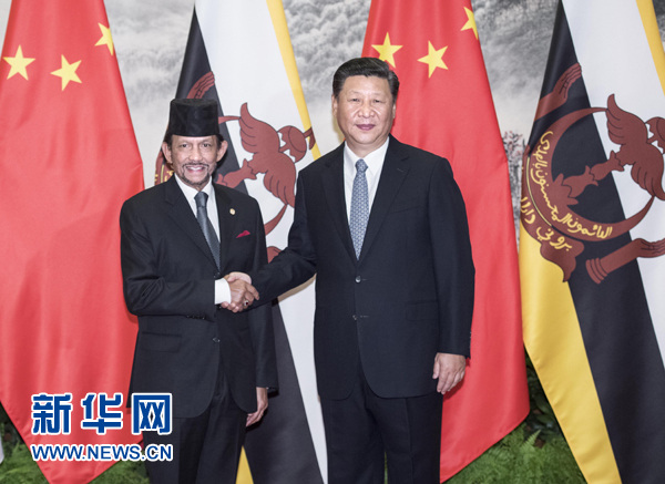 9月13日，國家主席習近平在北京人民大會堂同文萊蘇丹哈桑納爾舉行會談。 新華社記者 李濤 攝