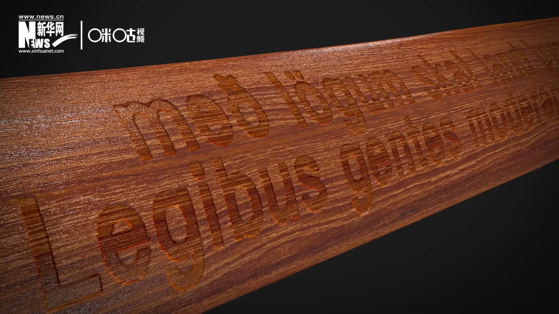 這把木槌尺寸超大、顏色棕紅、精雕細(xì)刻，上面刻有&ldquo;社會(huì)必須建立在法律的基礎(chǔ)上&rdquo;。