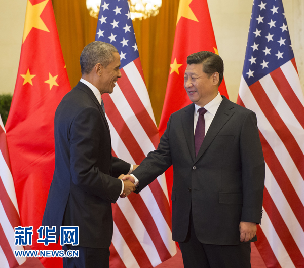 11月12日，國家主席習近平在北京人民大會堂舉行歡迎儀式，歡迎美國總統奧巴馬對中國進行國事訪問。 新華社記者 李學仁 攝