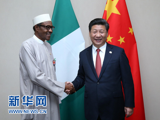 12月4日，國家主席習(xí)近平在約翰內(nèi)斯堡會見尼日利亞總統(tǒng)布哈里。 新華社記者 龐興雷 攝 