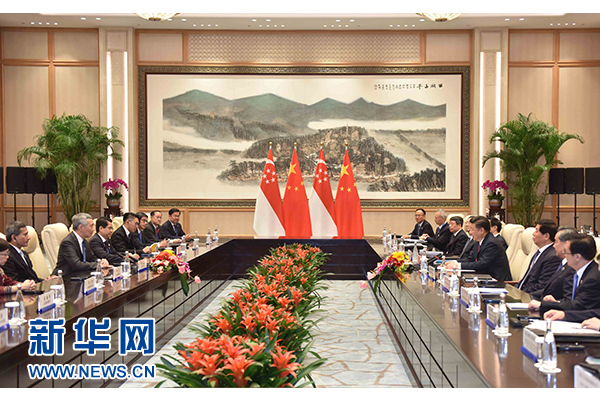 9月2日，國(guó)家主席習(xí)近平在杭州會(huì)見新加坡總理李顯龍。新華社記者張鐸攝